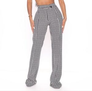 Black & White Houndstooth Wide-Leg Pants - L - Retro Chic Mod Offic